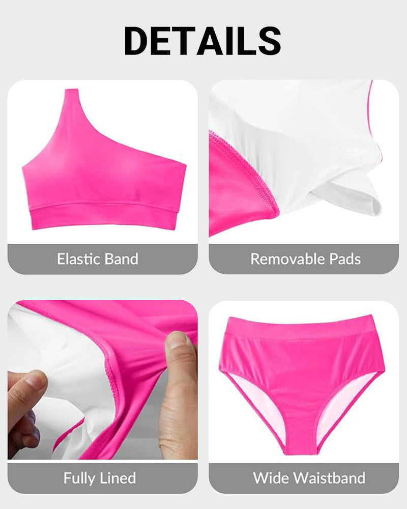 simiswim - High-Waist One-Shoulder Tummy Control Bikini Set