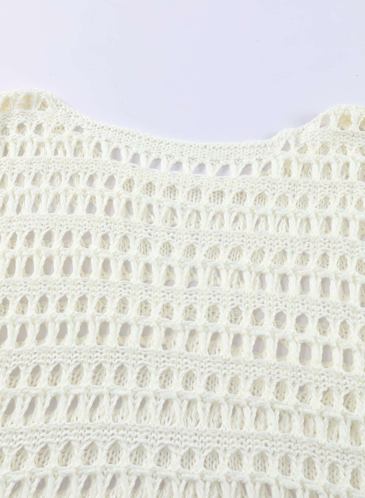 simiswim - White Mesh Knitted Long Sleeve Hollow Sun-proof Round Neck Cover Up