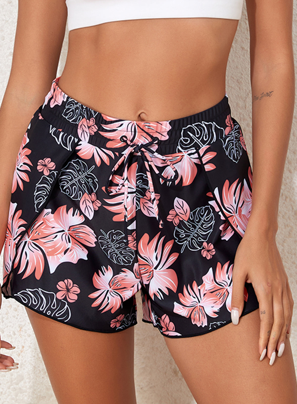 simiswim - Floral Print Simple High Waist Swim Short