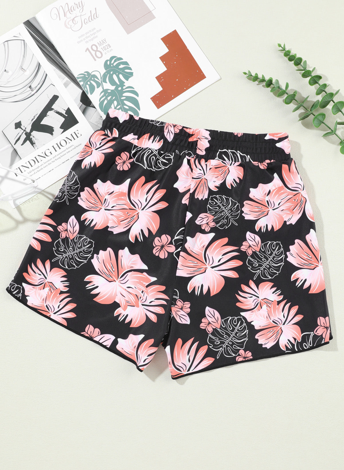 simiswim - Floral Print Simple High Waist Swim Short