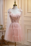 Spaghetti Straps Tulle Homecoming Dress with Flowers LJ0548