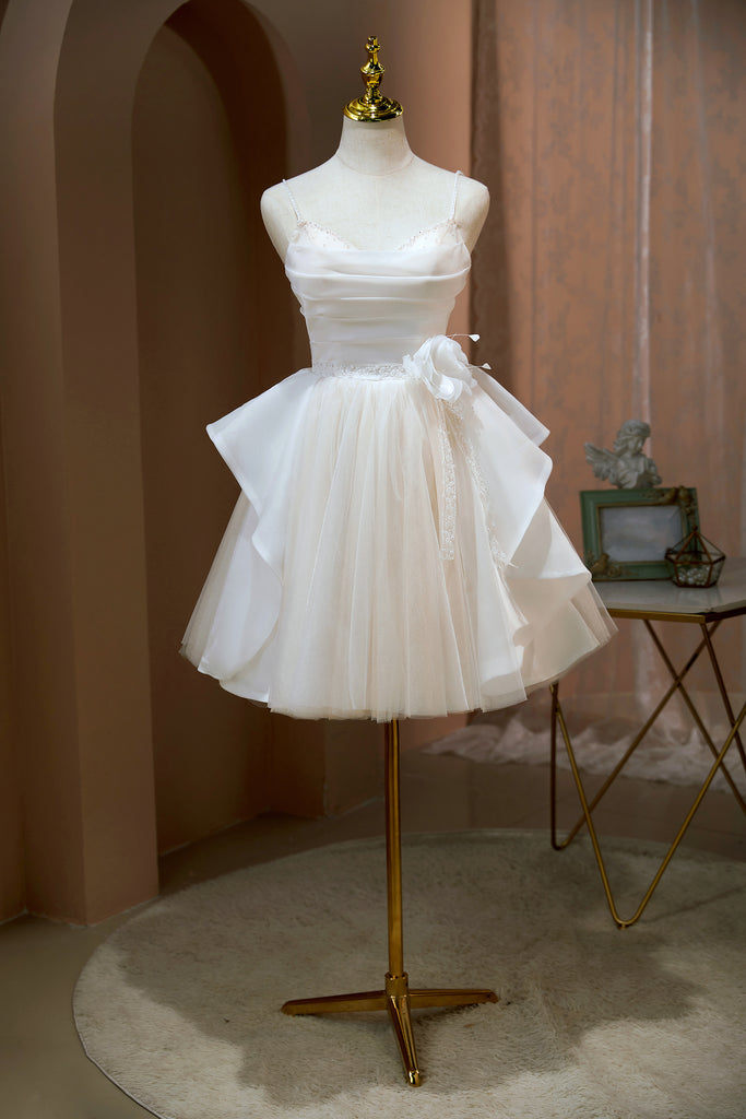 Lovely Pearl Spaghetti Straps Tulle Homecoming Dress LJ0553