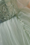 Light Green Off-the-shoulder Tulle Long Prom Dress LJ0566