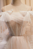 Puffy A-line Tulle Beads Long Prom Dress with Bowknot LJ0567