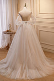 Puffy A-line Tulle Beads Long Prom Dress with Bowknot LJ0567