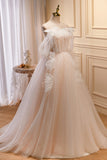 Puffy A-line Tulle Beads Long Prom Dress with Bowknot LJ0567