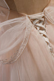 Puffy A-line Tulle Beads Long Prom Dress with Bowknot LJ0567