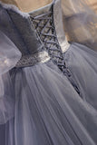 A-line with Sleeves Lace Long Prom Dress LJ0568L