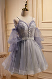 Elegant A-line Tulle Homecoming Dress with Sleeve LJ0568