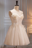 A-line Straps Tulle Homecoming Dress with Flowers LJ0575