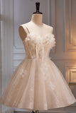 Elegant Tulle Homecoming Dress with Flowers and Beads LJ0576