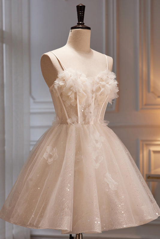 Elegant Tulle Homecoming Dress with Flowers and Beads LJ0576