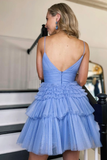 A-Line Spaghetti Strap V-Neck Tulle Homecoming Dress N376