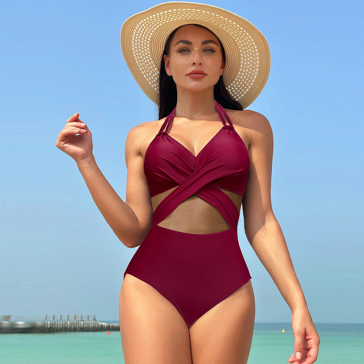 simiswim - Women's One Piece Swimsuits Mesh Tummy Control High Waisted Bathing Suit Wrap Tie Back Cutout Swimsuit