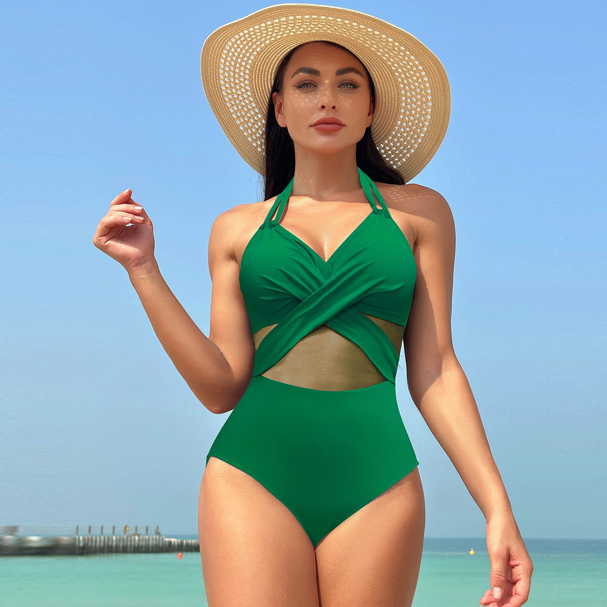 simiswim - Women's One Piece Swimsuits Mesh Tummy Control High Waisted Bathing Suit Wrap Tie Back Cutout Swimsuit