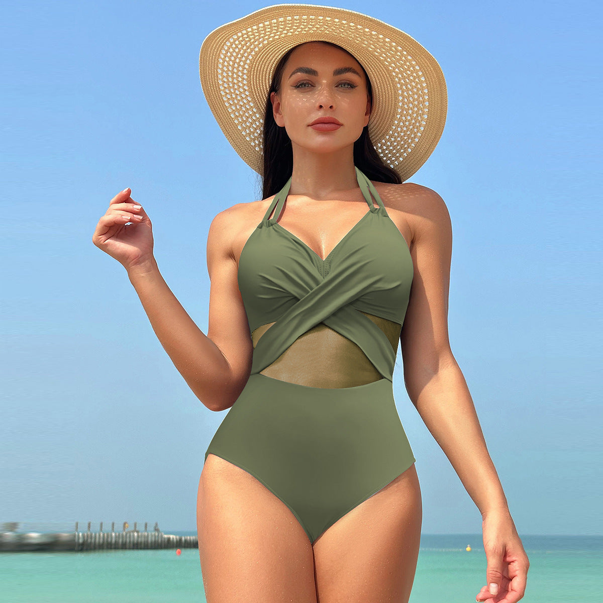 simiswim - Women's One Piece Swimsuits Mesh Tummy Control High Waisted Bathing Suit Wrap Tie Back Cutout Swimsuit