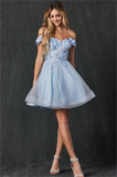Off-the-shoulder with 3D Flowers Appliques Homecoming Dress N360