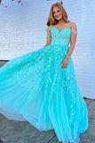 Off the Shoulder Lace Appliques Long Prom Dress