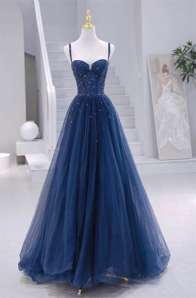 A-line Tulle Sequins Long Formal Prom Dress Evening Dress N383