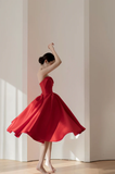 Strapless Satin A-Line Prom Dress Red Graduation Dress N371