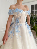 Off-the-shoulder Lace Prom Dress with 3D flowers N352