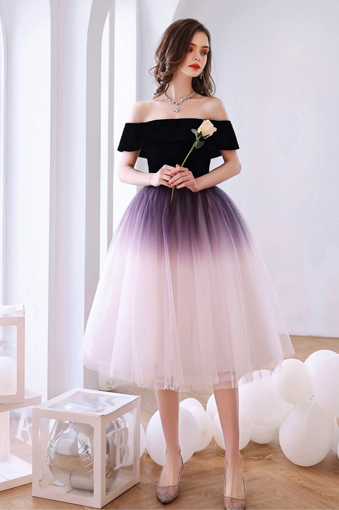 A-Line Off the Shoulder Lovely Ombre Tulle Homecoming Dress N374