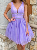 Short V Neck Graduation Homecoming Dresses N348