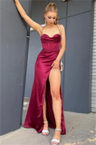 Simple Straps Long Prom Dresses with High Slit N357