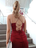 Simple Straps Long Prom Dresses with High Slit N357