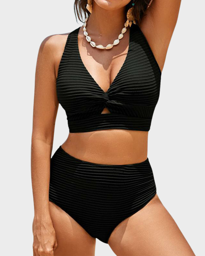 simiswim - Textured Knot-Front High-Waisted Bikini Set