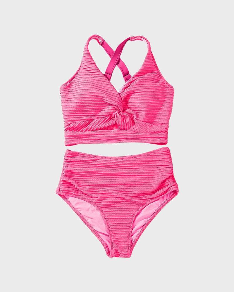 simiswim - Textured Knot-Front High-Waisted Bikini Set