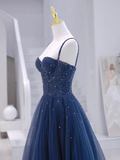 A-line Tulle Sequins Long Formal Prom Dress Evening Dress N383