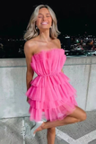 Hot Pink Strapless A-line Short Homecoming Dress