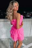 Hot Pink Strapless A-line Short Homecoming Dress