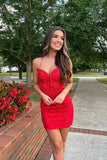 Sweetheart Straps Red Lace Appliques Homecoming Dress AB100304