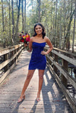 Strapless Royal Blue Sequins Short Homecoming Dress AB100303