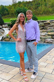 Sparkly V-neck Short Homecoming Dress with beading AB102505