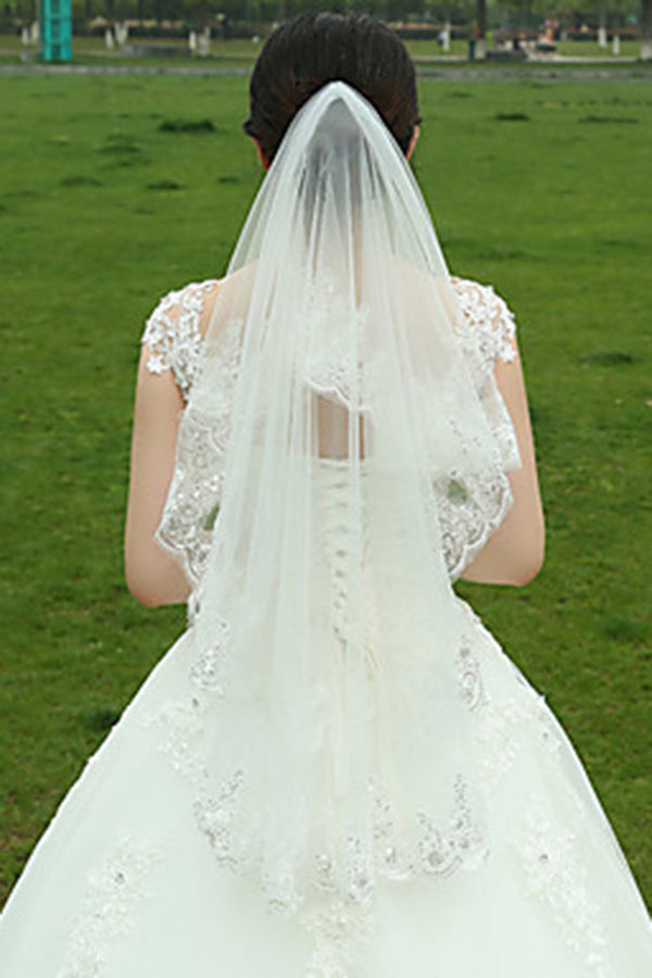 Charming Two-tier Lace Applique Edge Wedding Bridal Veil V17 - Simibridaldresses