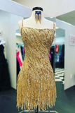 Gold Spaghetti Straps Sequins Short Homecoming Dress   N0810