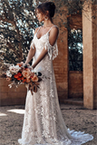 Ivory Bohemian Open Back Rustic Lace Beach Wedding Dress