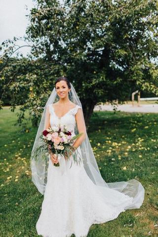 90 Inches Ivory Wedding Veil Chapel Length Cut Edge Wedding Bridal Veil V16 - Simibridaldresses