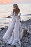 Bohemia Charming Long Lace Beach Wedding Dresses For Women Y0111
