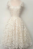 Cap Sleeves Ivory Lace Short Prom Dresses Homecoming Dresses