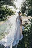 Romantic A Line Deep V Neck Tulle 3D Lace Wedding Dresses N031