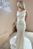 Elegant Mermaid Cowl Neck Sleeveless Wedding Dresses N070