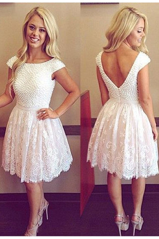 Lace Strap Scoop Bead Prom Dresses Homecoming Dresses