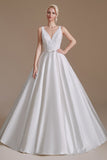 A Line Elegant Sleeveless Stain Long Length Wedding Dress