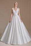 A Line Elegant Sleeveless Stain Long Length Wedding Dress