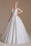 A Line Elegant Sleeveless Stain Long Length Wedding Dress