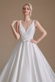 A Line Elegant Sleeveless Stain Long Length Wedding Dress